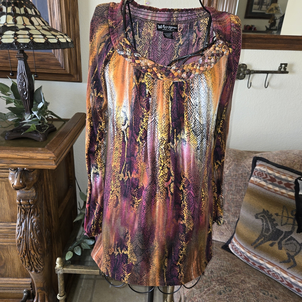 Self Esteem Orange Brown Graphic Blouse